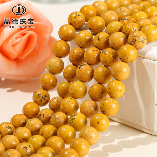 Natural stone loose beads yellow grass stone round beads yellow jade