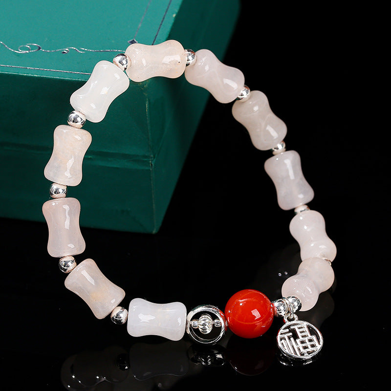 Natural powder crystal bamboo bead bracelet