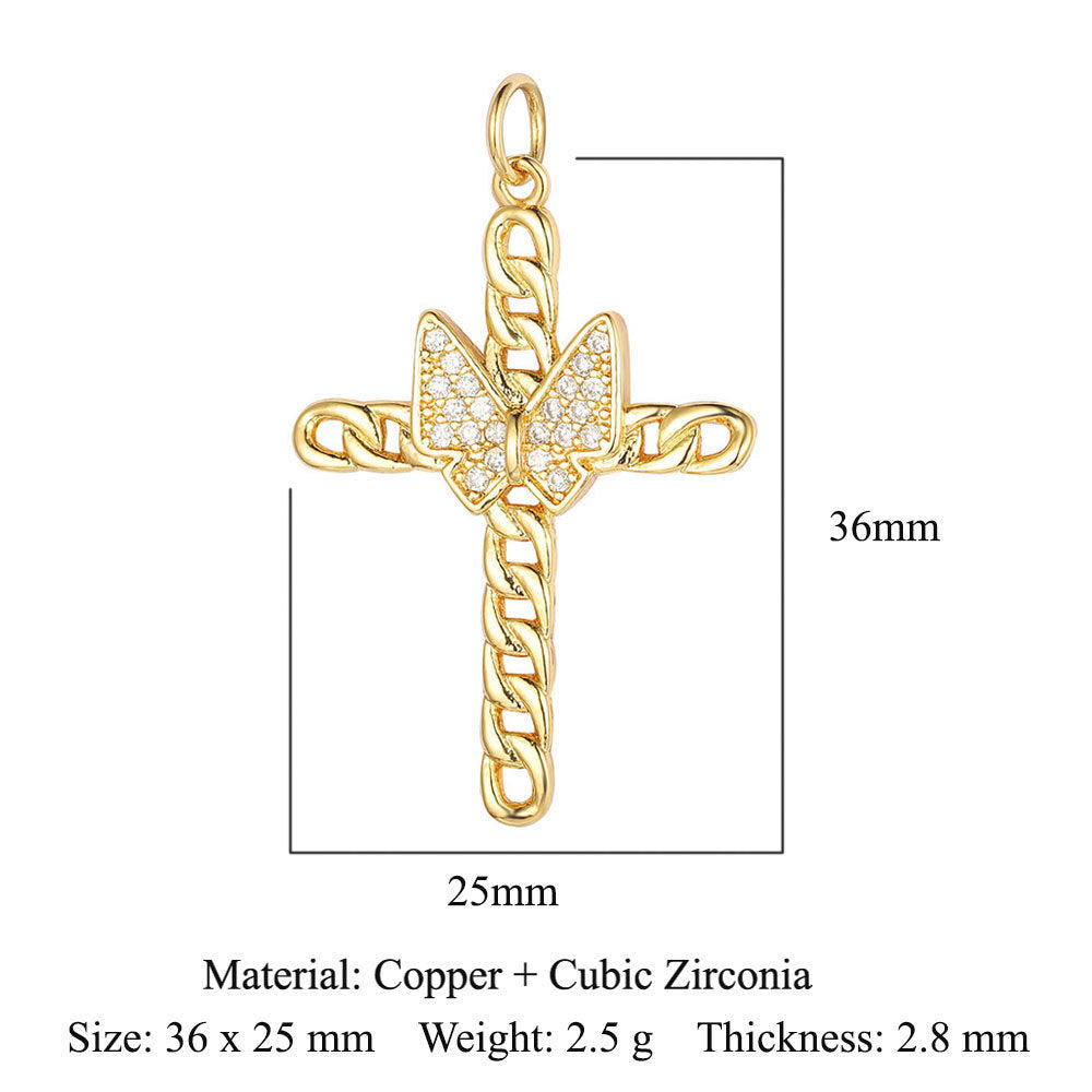 Cross jadeite copper zircon pendant.