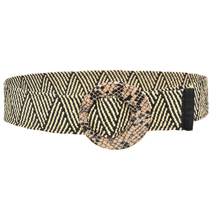 Wooden buckle grass woven wide women's belt