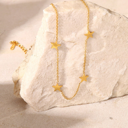 Five-pointed star thin round bead necklace