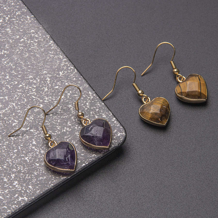 Faceted gold-rimmed crystal heart stainless steel earrings