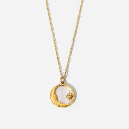 White Mother of Pearl Star Moon Necklace