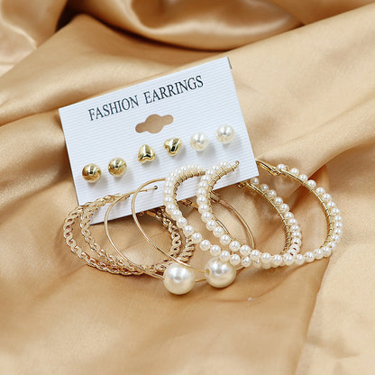 Set Alloy Metal Earrings Pearl Earrings