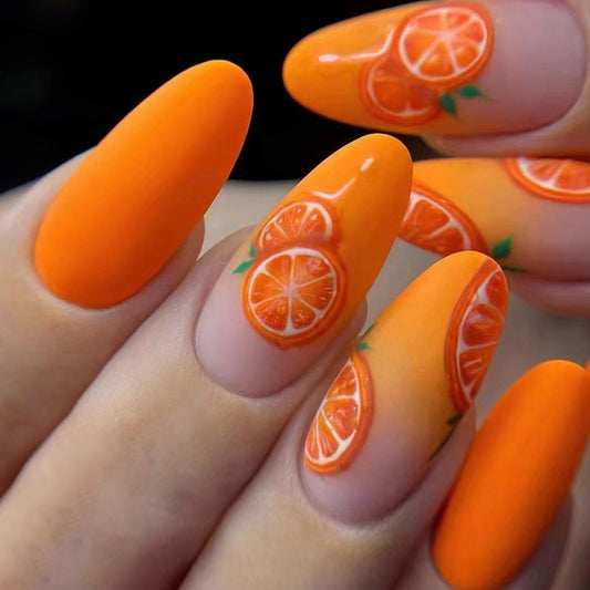 Oval Autumn Orange Matte Fake Nails