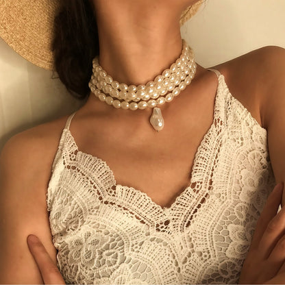 Multi-layer special-shaped pearl rice bead necklace