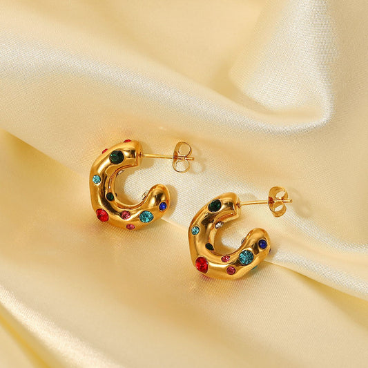 Zirconia Hammered C-Shaped Earrings