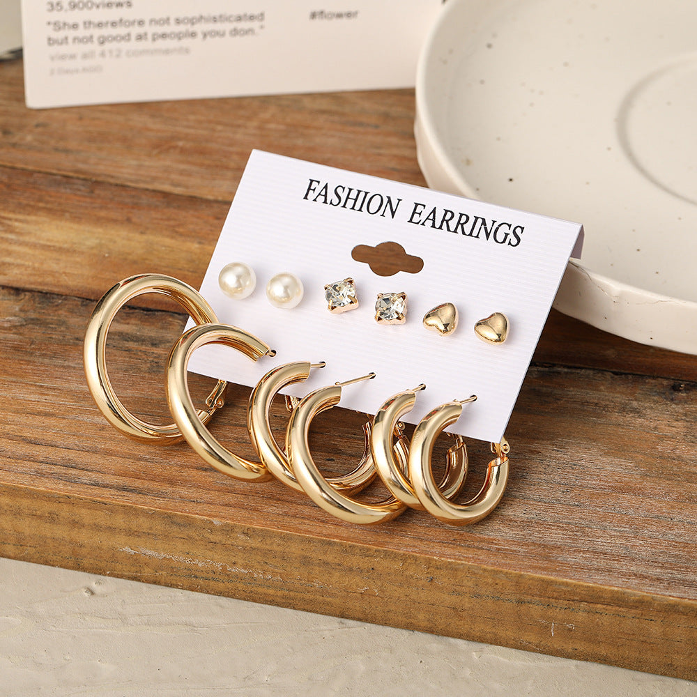 Metal C-shaped earrings set 6 pieces