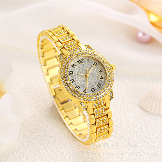 Rhinestone Digital Steel Band Watch