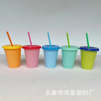 Temperature-sensitive plastic color-changing cup 16oz straw cup