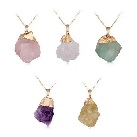 Amorphous Shaped Gold-rimmed Rough Stone Crystal Pendant