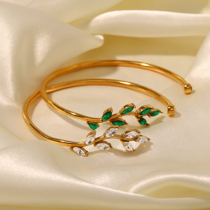 Green Zirconia Leaf Open Bracelet