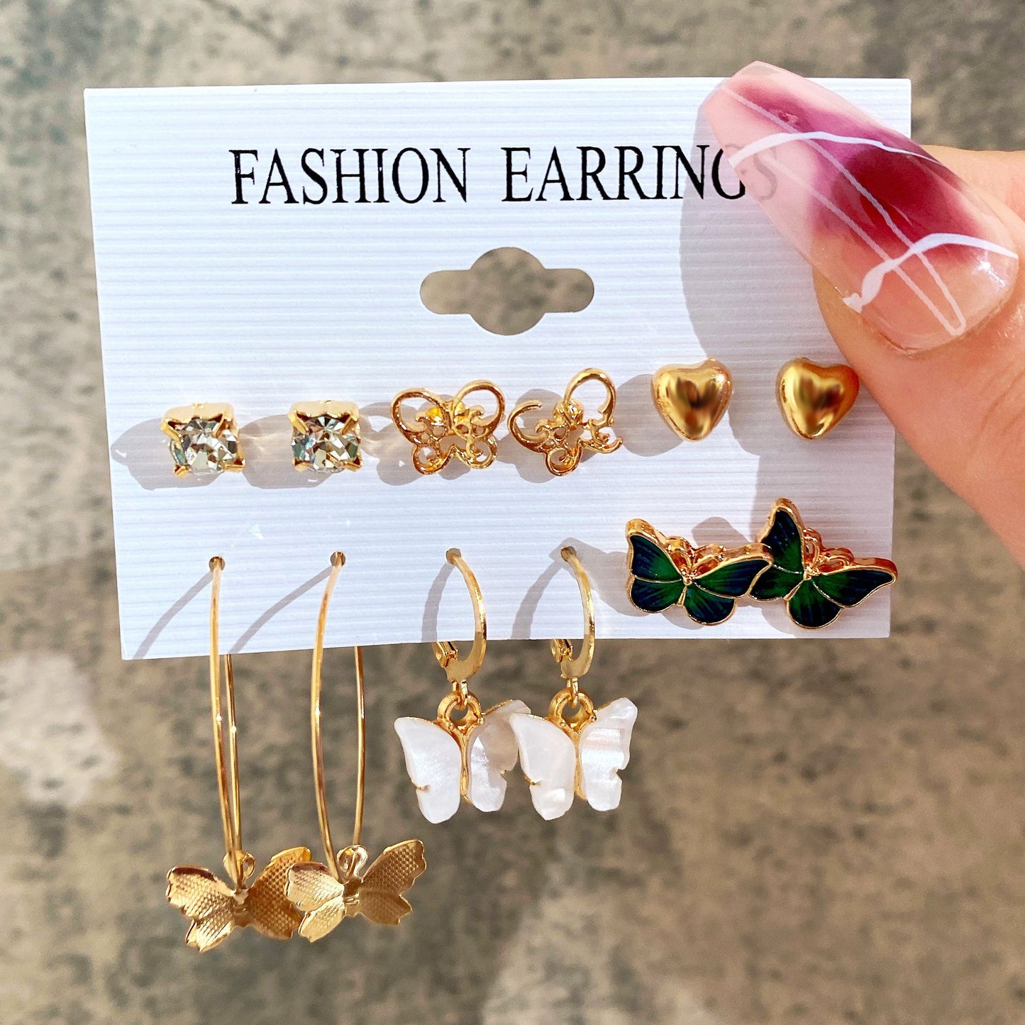 5-piece set of acrylic butterfly pendant earrings