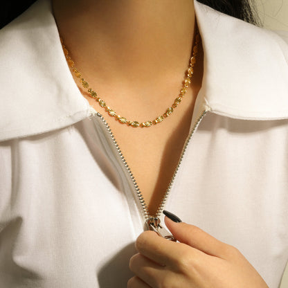 Gold Oval Petal Chain Necklace