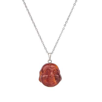 Natural Stone Agate Carved Buddha Pendant Necklace