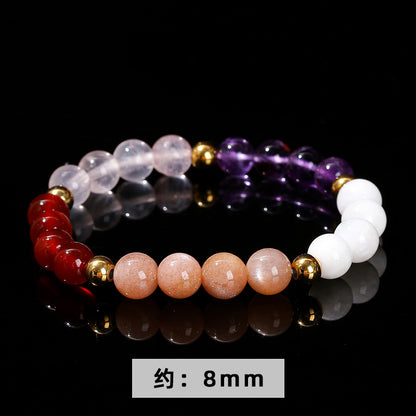 Crystal sunstone agate five-color mixed bracelet