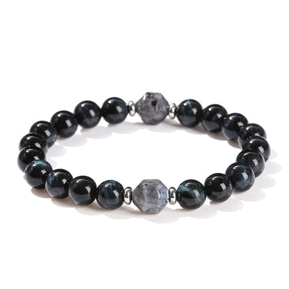 Ink blue tiger's eye stone black sparkling stone transfer bead bracelet.