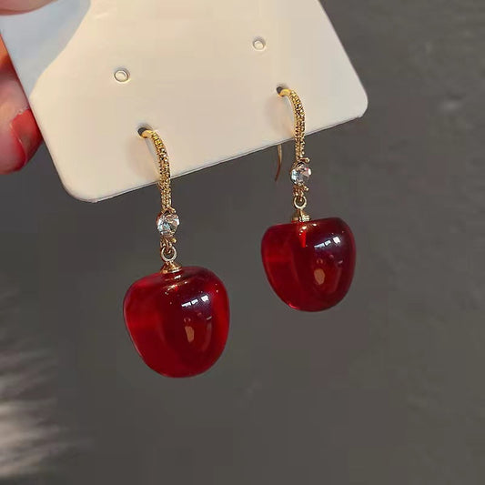 Red Cherry Silver Needle Cherry Earrings