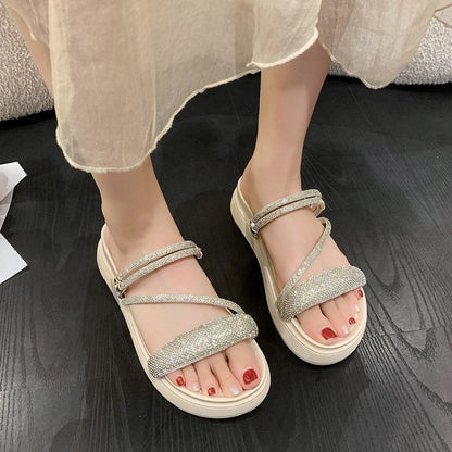 Muffin bottom rhinestone sandals slippers