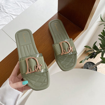 Popular slippers women's metal buckle