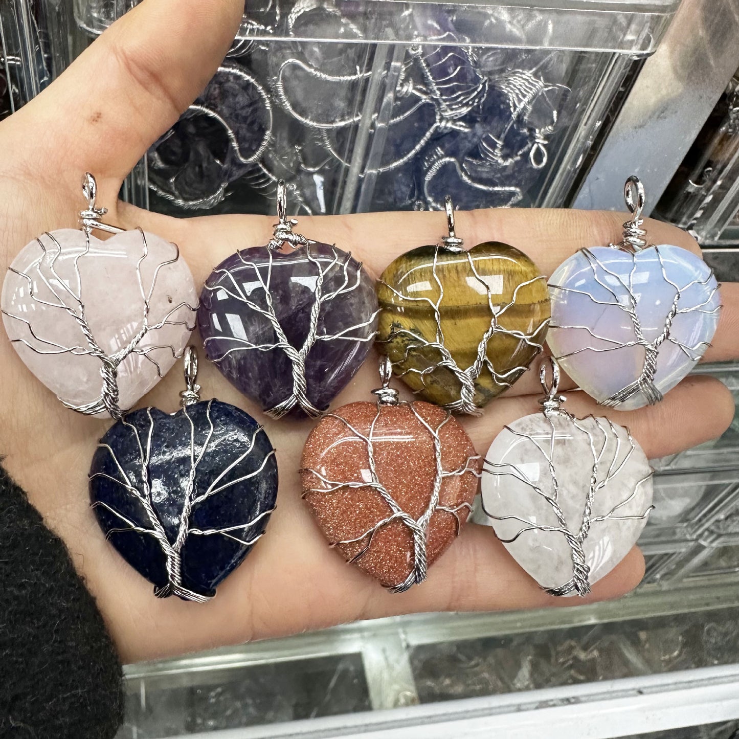 Heart Shaped Tree of Life Natural Stone Crystal Pendant