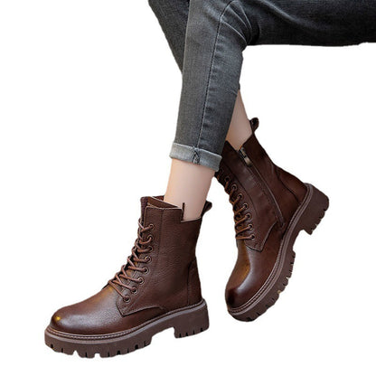 Middle Heel Boots Side Zipper British Style