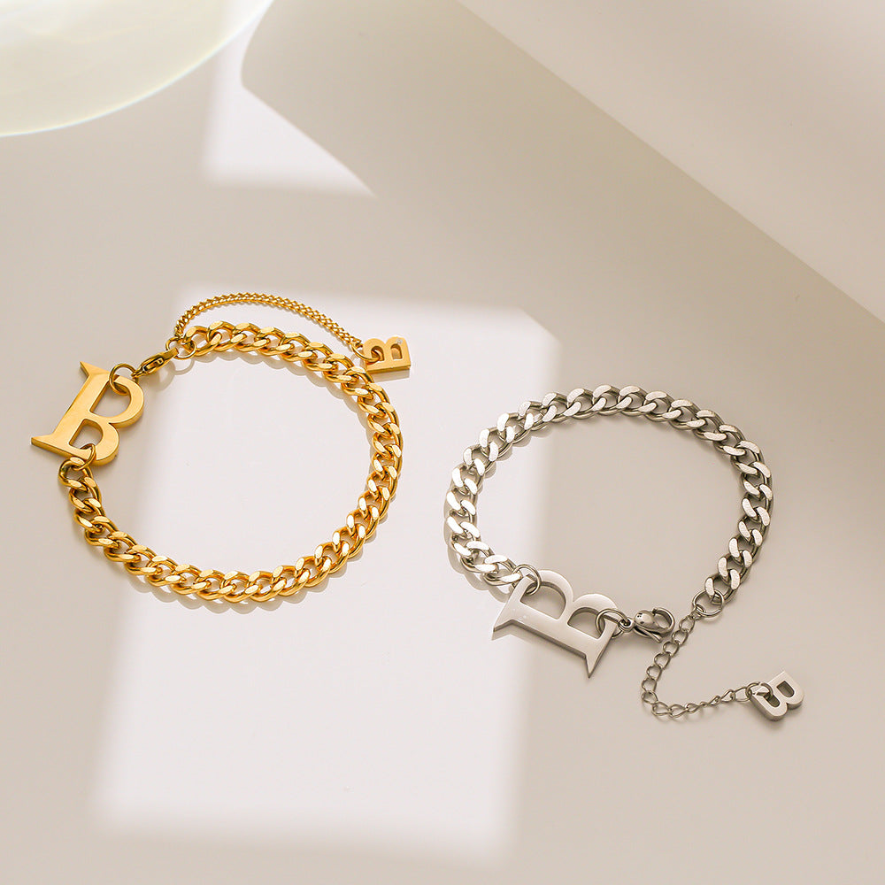 Minimalist Letter B Bracelet - Cuban Chain Design