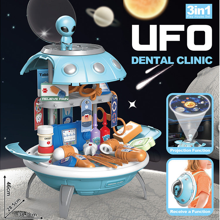 Dress-Up Burger Medical Tools UFO Planet Projection Storage Backpack Pretend Play Toy