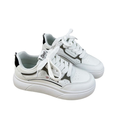 women's trendy thick sole white sneakers