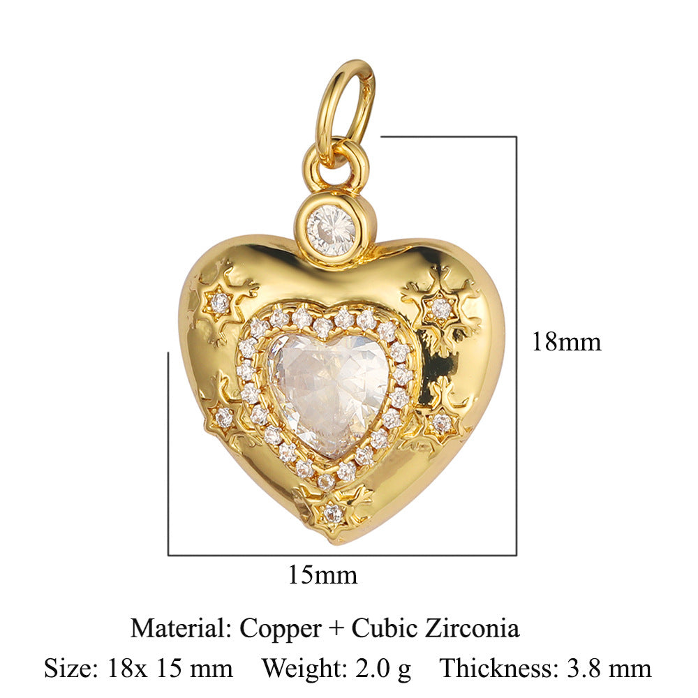 Peach heart key lock copper zircon pendant