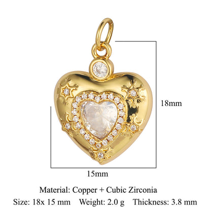 Peach heart key lock copper zircon pendant