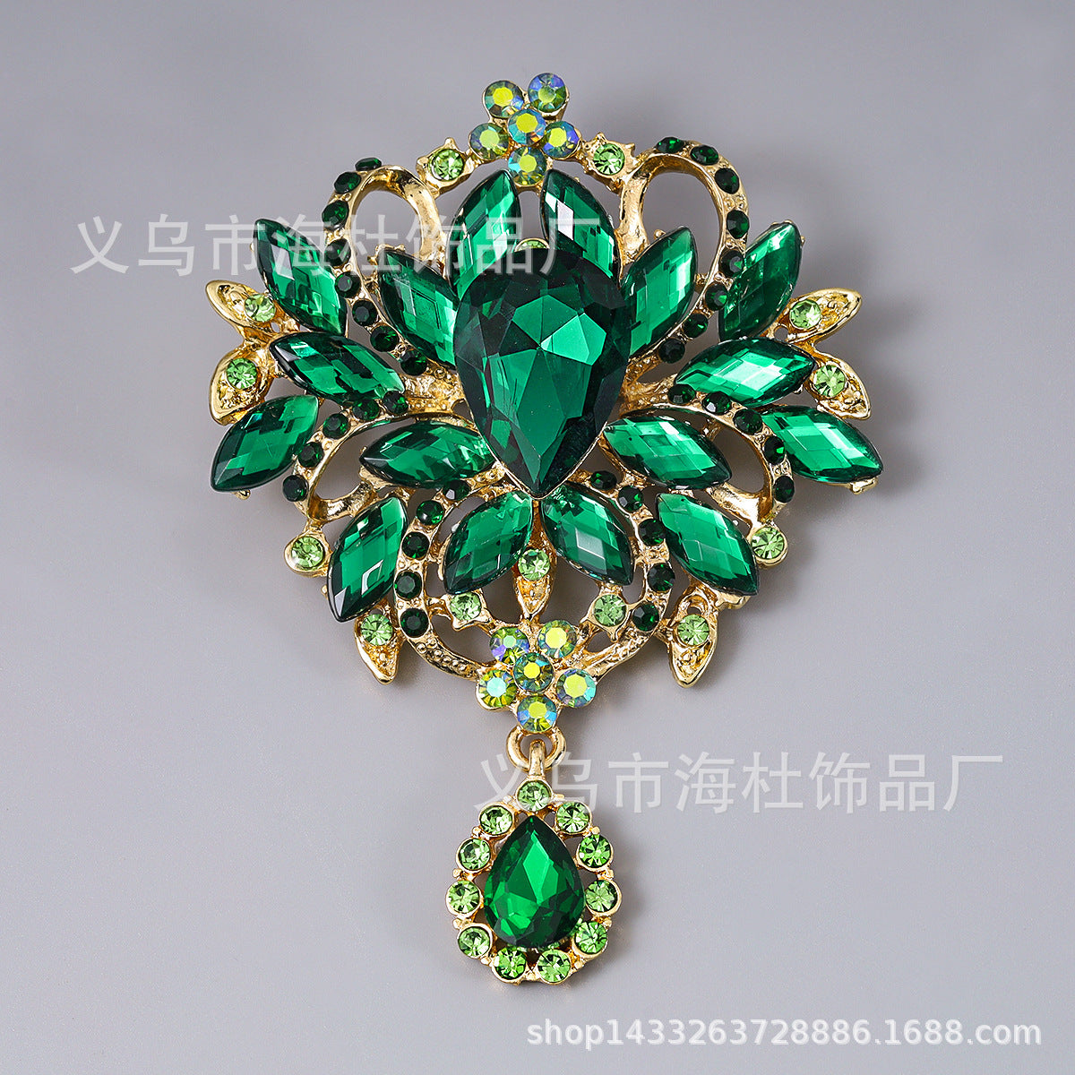 Alloy Crystal Glass Water Drop Brooch