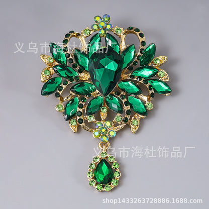 Alloy Crystal Glass Water Drop Brooch