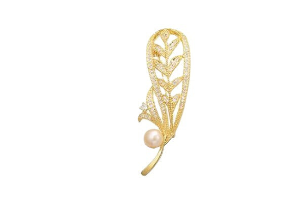 Feather Pearl Brooch Woman