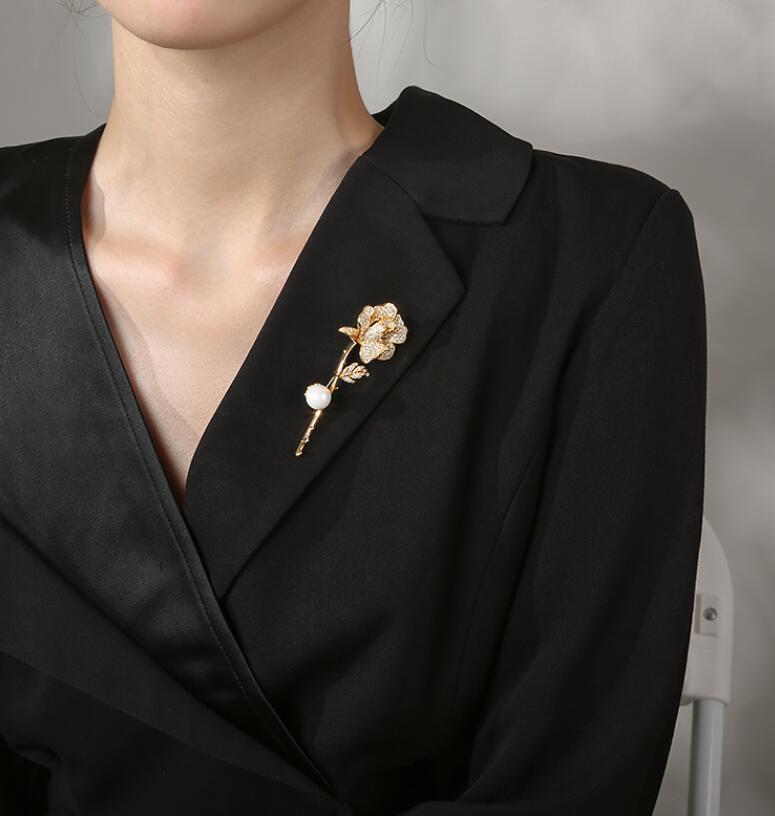 Golden Rose Flower Brooch