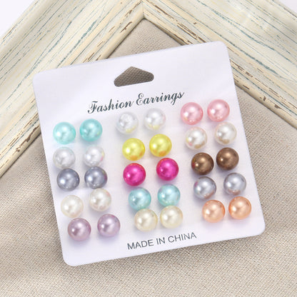 Colorful pearl earrings set 15 pairs