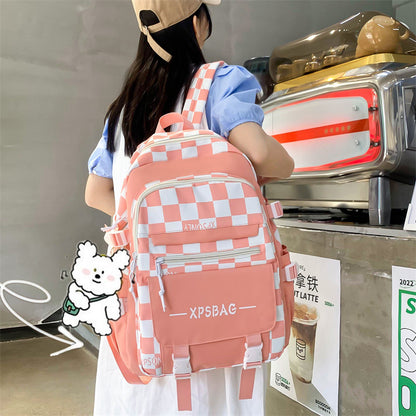 Student Backpack Checkerboard Backpack 4-piece Set