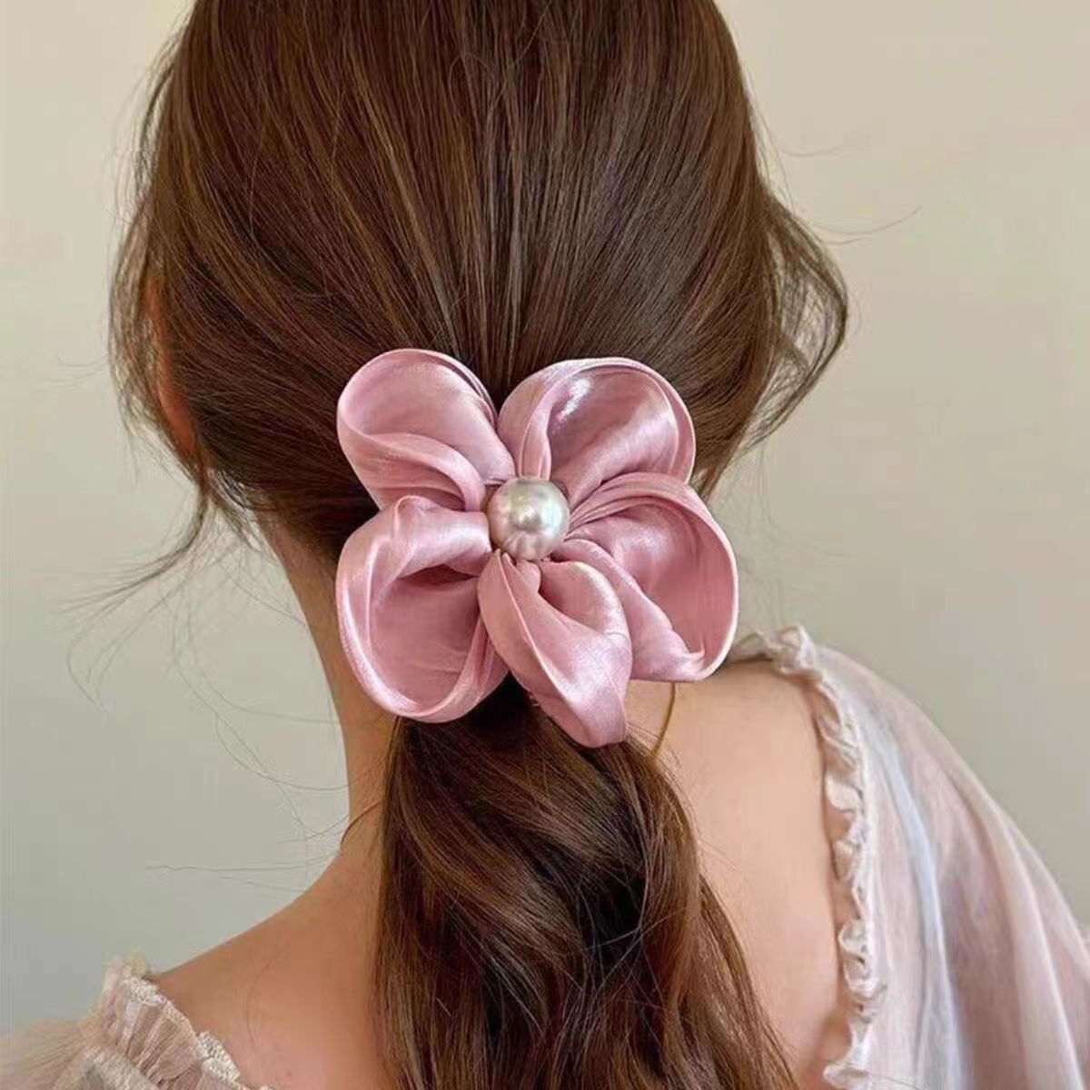 Flower ponytail straight hair band headrope