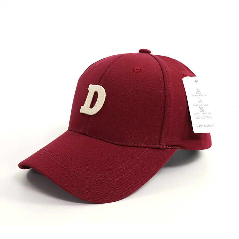 D Letter Embroidered Wide Brim Duckbill Cap