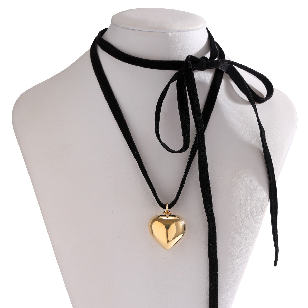 Heart pendant flannel lace-up necklace