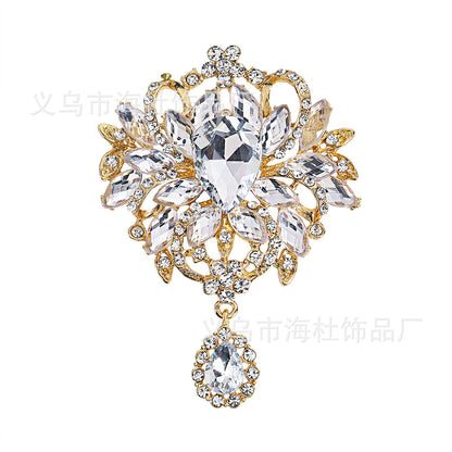 Alloy Crystal Glass Water Drop Brooch