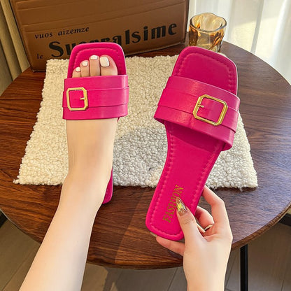 Candy-colored square slippers