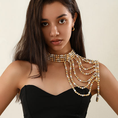 Woven Shawl Pearl Necklace Body Chain