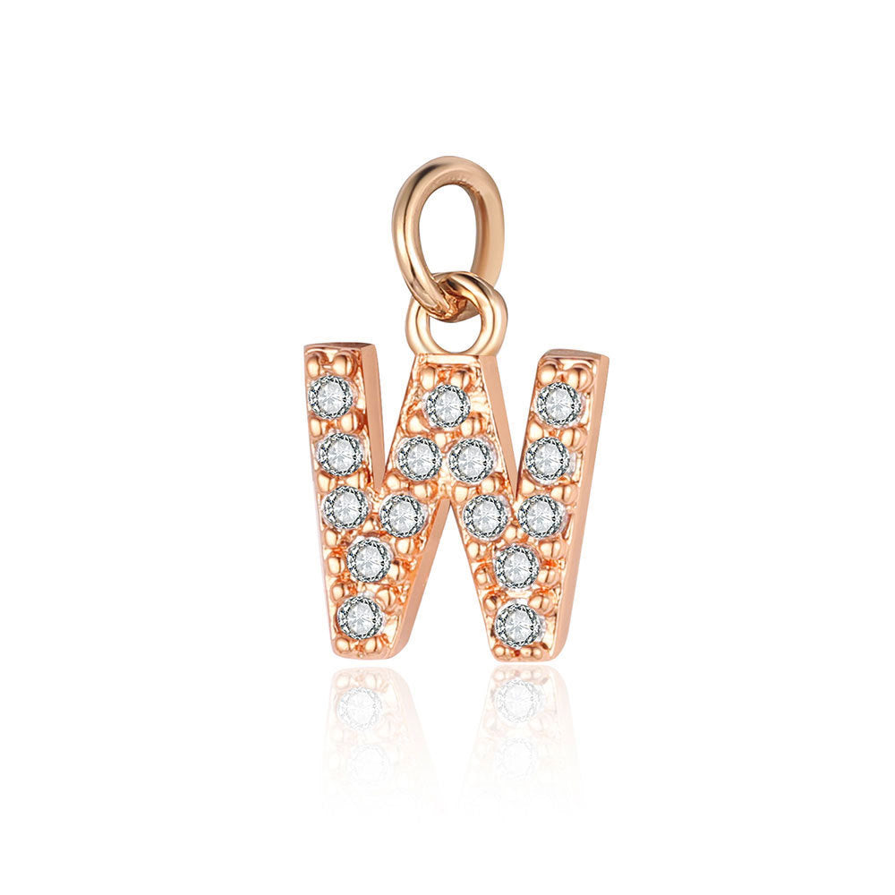 26 rose gold English letter copper zircon pendants.