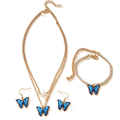 Juego de joyas con colgante de mariposa y pin, 3 piezas 