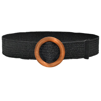 5CM wood buckle braided elastic belt