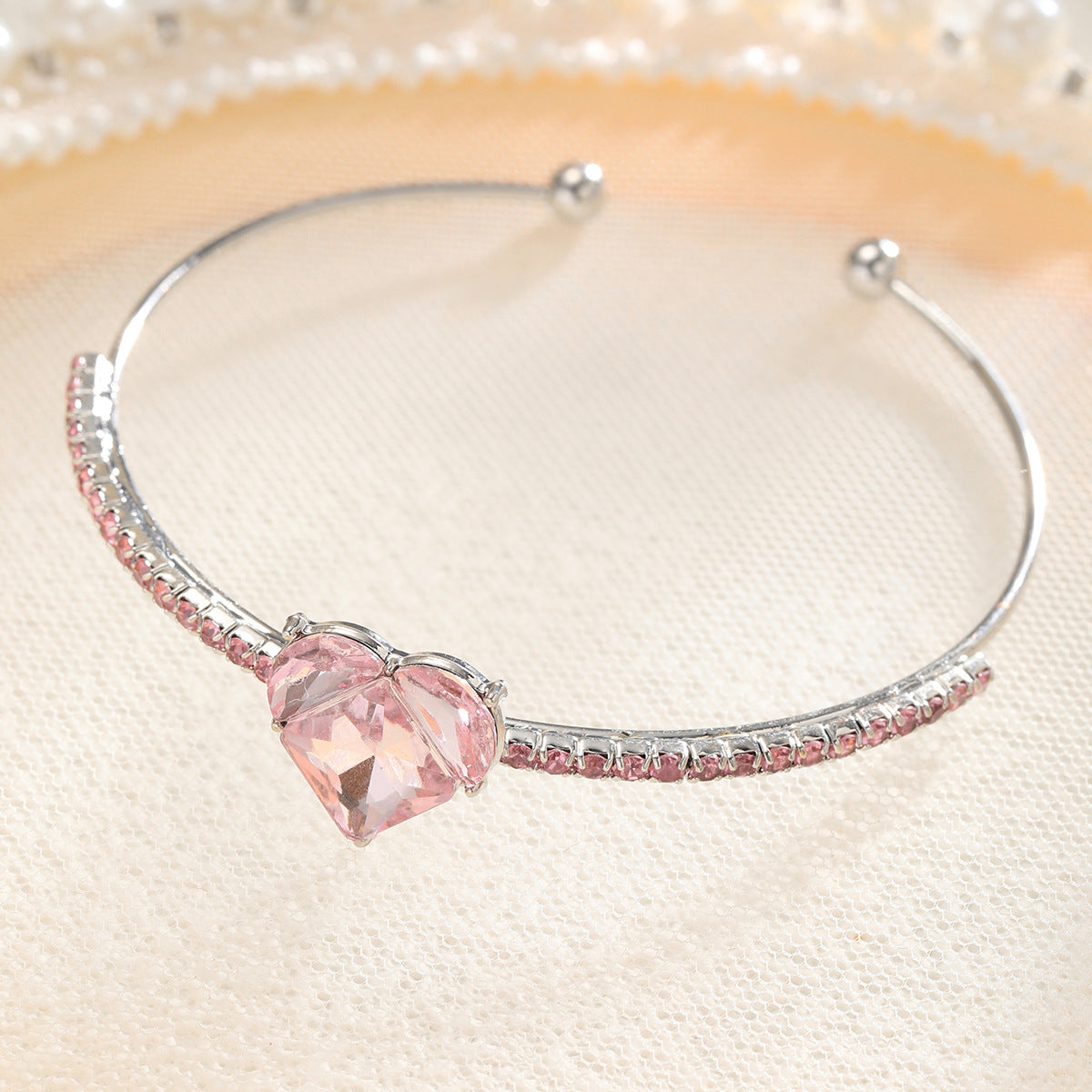 Pink diamond heart zircon bracelet