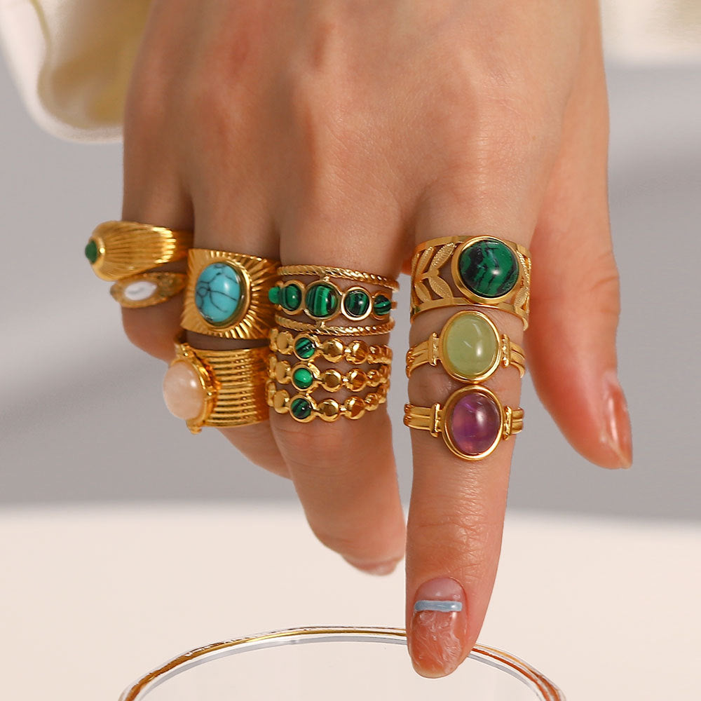 Ring 18k gold-plated ring inlaid with malachite