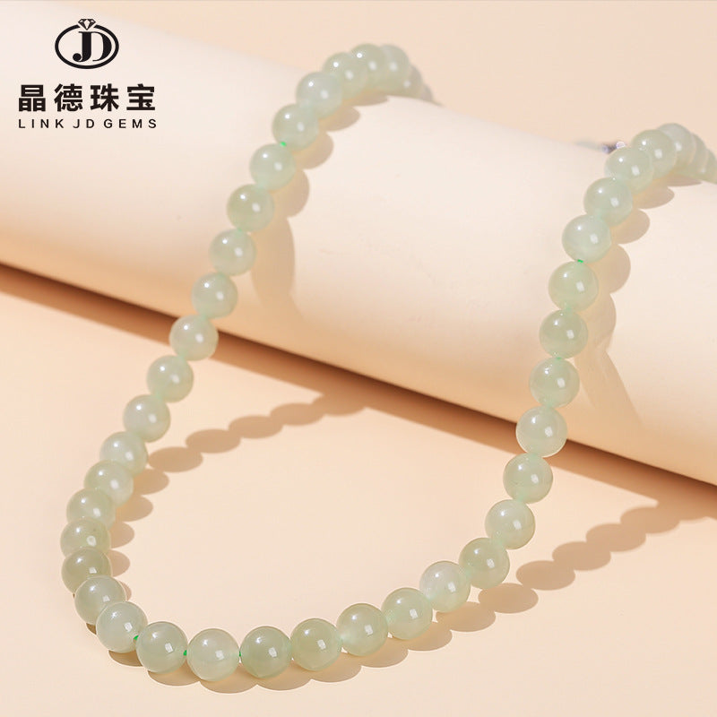 Natural clear water Hetian jade old bead necklace