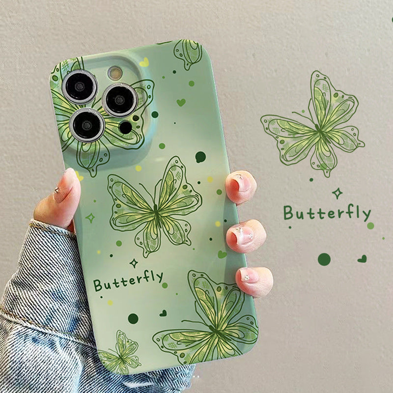 Apple 15 Pro Film Case Gradient Green Butterfly iPhone 11/13 Full Cover PC